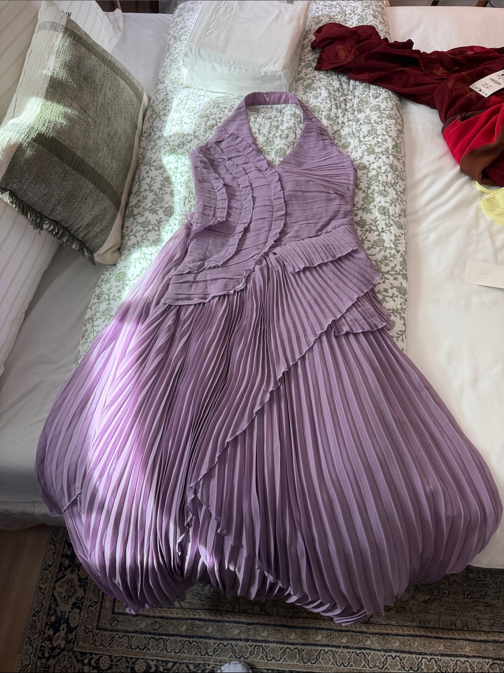 Miss Rosier Lilac Pleated Halter Maxi Dress w/ tags